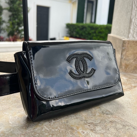 CHANEL Handbags - CHANEL Bag Waist Pouch Enamel Pvc Black CC logo